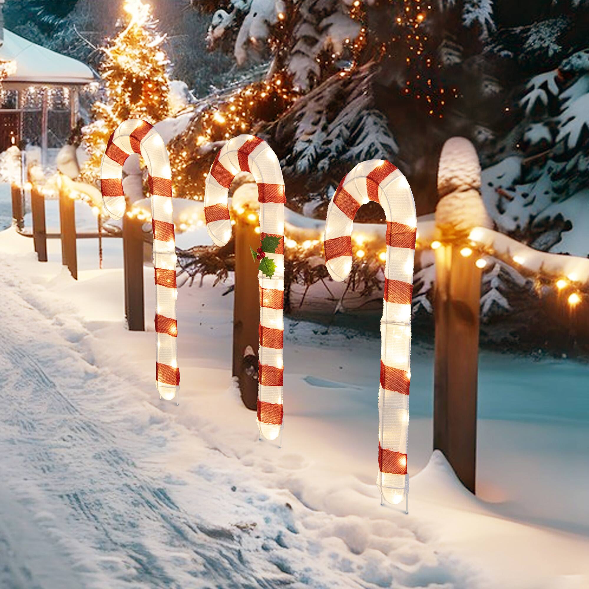 Alt View 3. Gymax - Gymax Lighted Candy Canes Set of 3 Christmas Tinsel Candy Cane Decoration - Red, White.