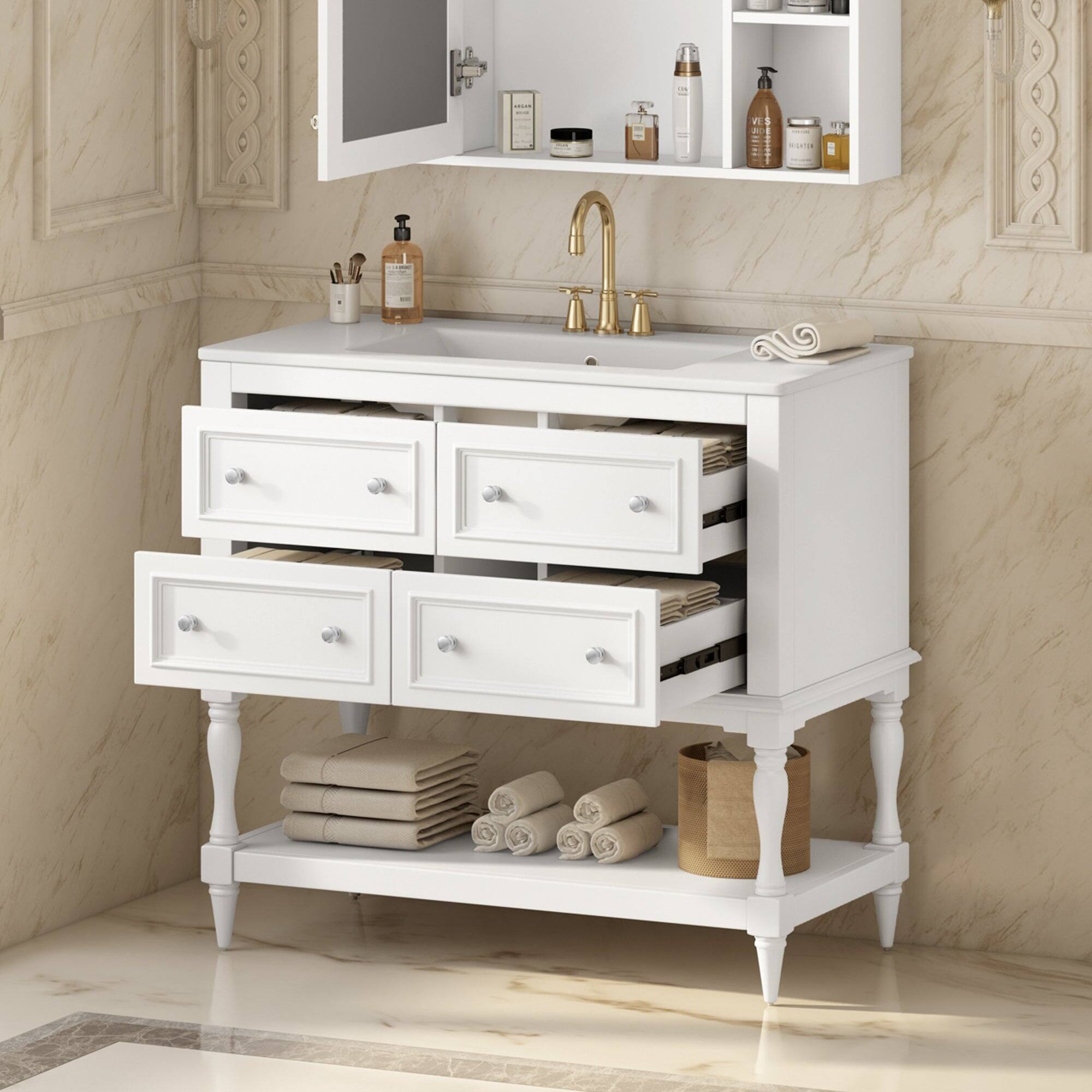 Alt View 7. Boyel Living - 36 Inch Modern Bathroom Vanity with Ceramic Sink Four Drawers Two Cabinets White - White.