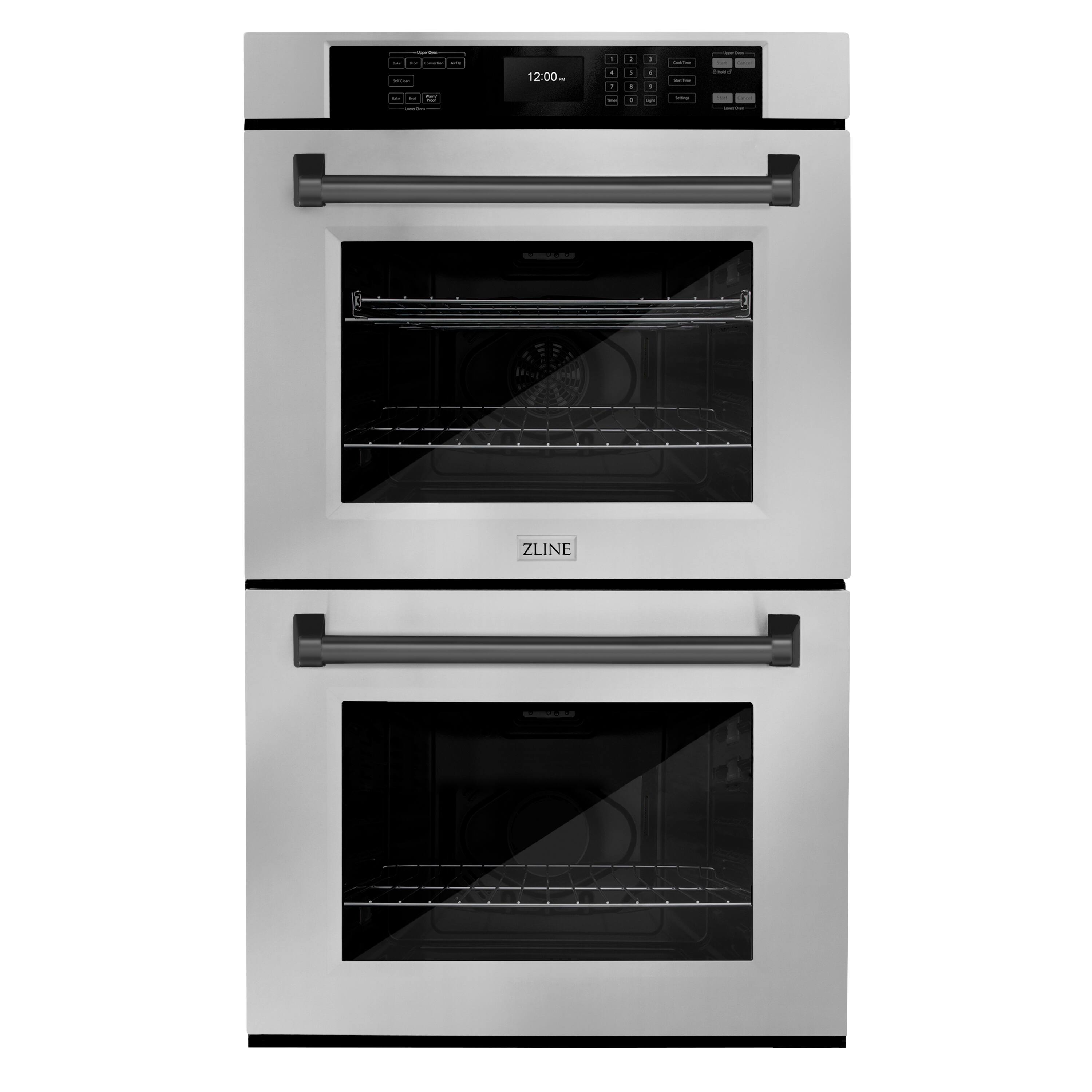 ZLINE - 30 in. Autograph Double Wall Oven w/ Air Fry and Self Clean w/ Black Handles - Stainless Steel
