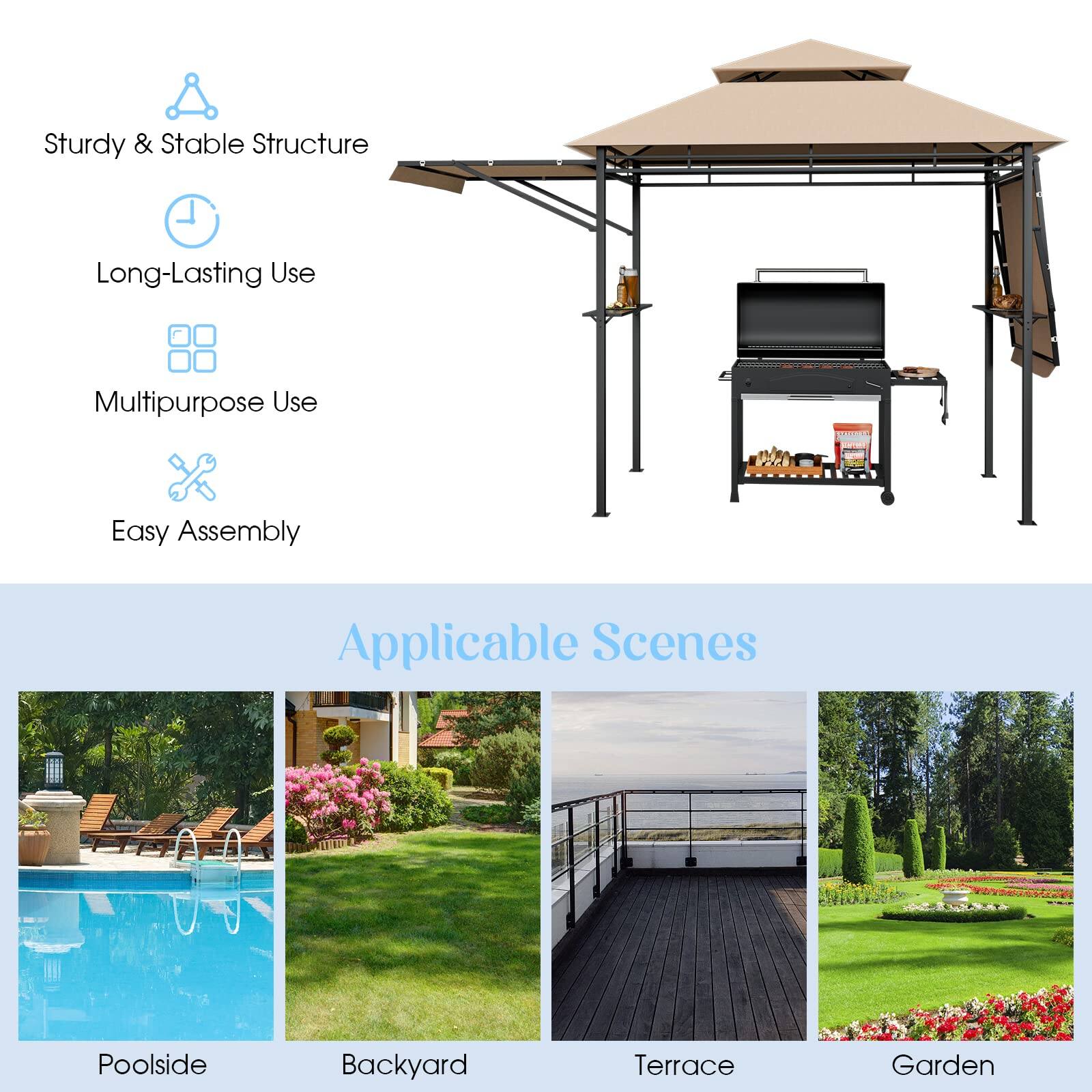Sturdy & Stable Structure, Long-Lasting Use, Multipurpose Use, Easy Assembly, Applicable Scenes, Poolside, Backyard, Terrace, Garden