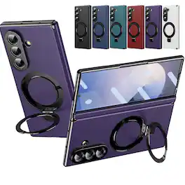 Dteck - Case for Samsung Galaxy Z Fold8 Ultra Built-in Screen Protector, Leather Hinge Protection Cover Magnetic Ring Kickstand - Purple