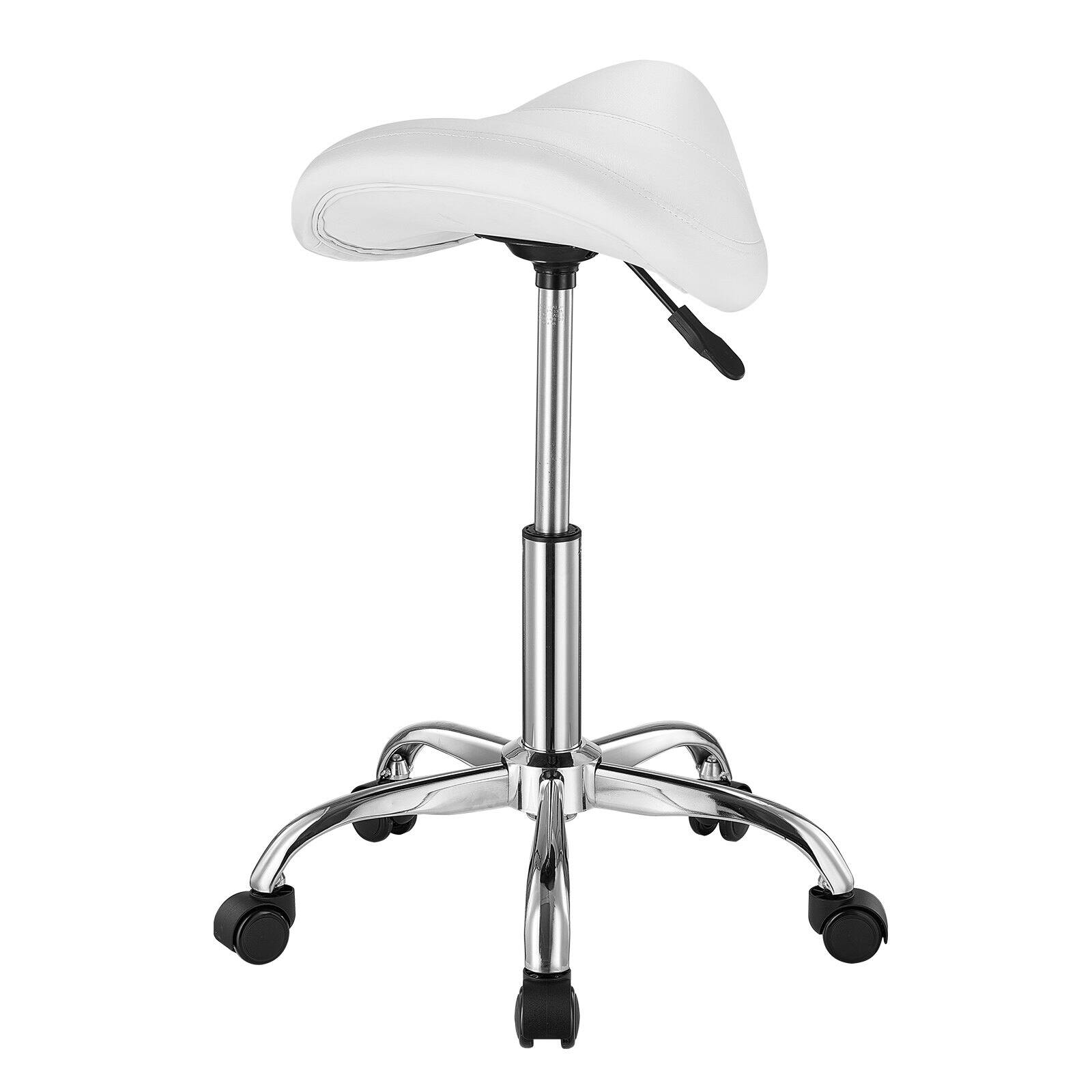 Alt View 8. Glintex - Saddle Stool with Wheels, 450lbs Capacity Ergonomic Adjustable Height PU Leather Swivel Saddle Chair for Salon and Spa - White.