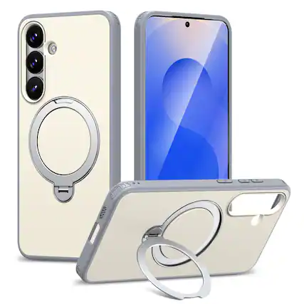Front. Dteck - Magnetic Case for Samsung Galaxy S25+ with 360° Rotating Ring Stand, Military-Grade Shockproof Protective Cover - Graywhite.