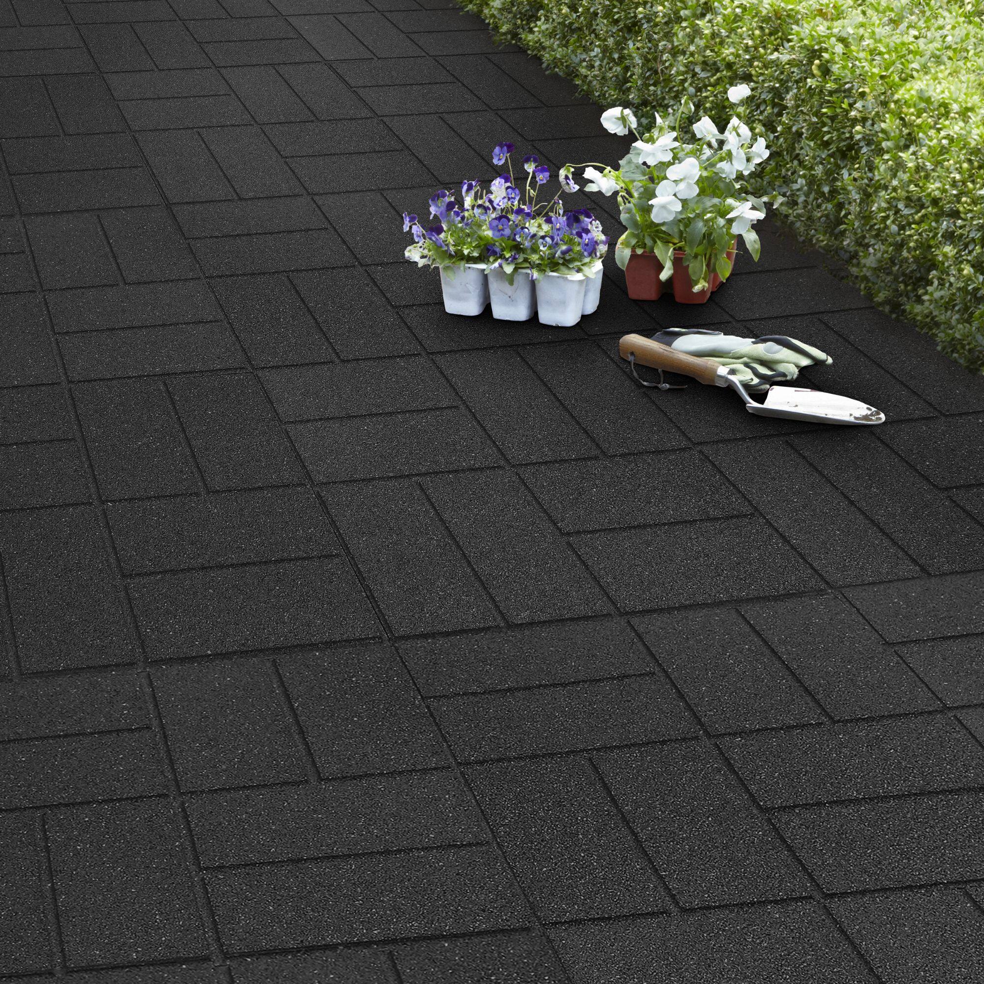 Alt View 6. Tierra Verde - Tierra Verde 16" x 16" Brick Rubber Paver, Outdoor Floor Tiles, Black, 4 Pack.