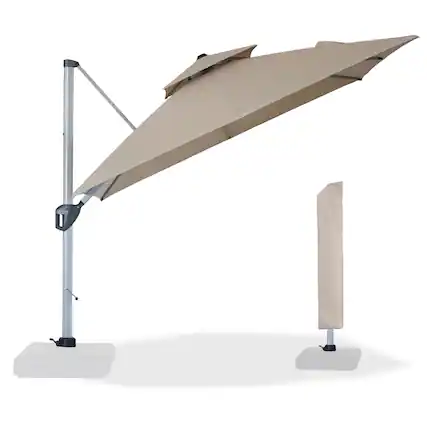 Front. Mondawe - 10ft. Square Aluminum 360-Degree Cantilever Patio Umbrella - Beige.