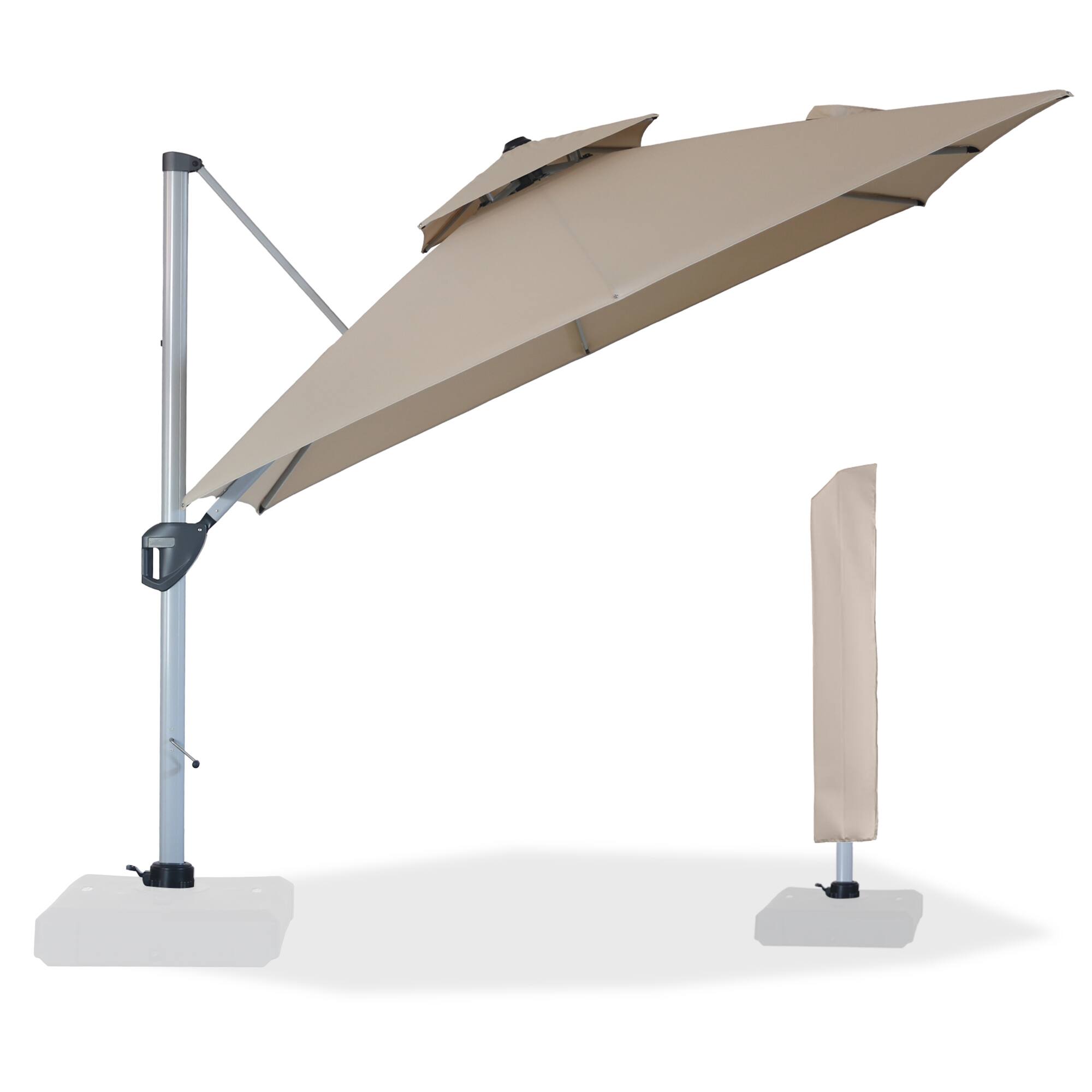 Front. Mondawe - 10ft. Square Aluminum 360-Degree Cantilever Patio Umbrella - Beige.