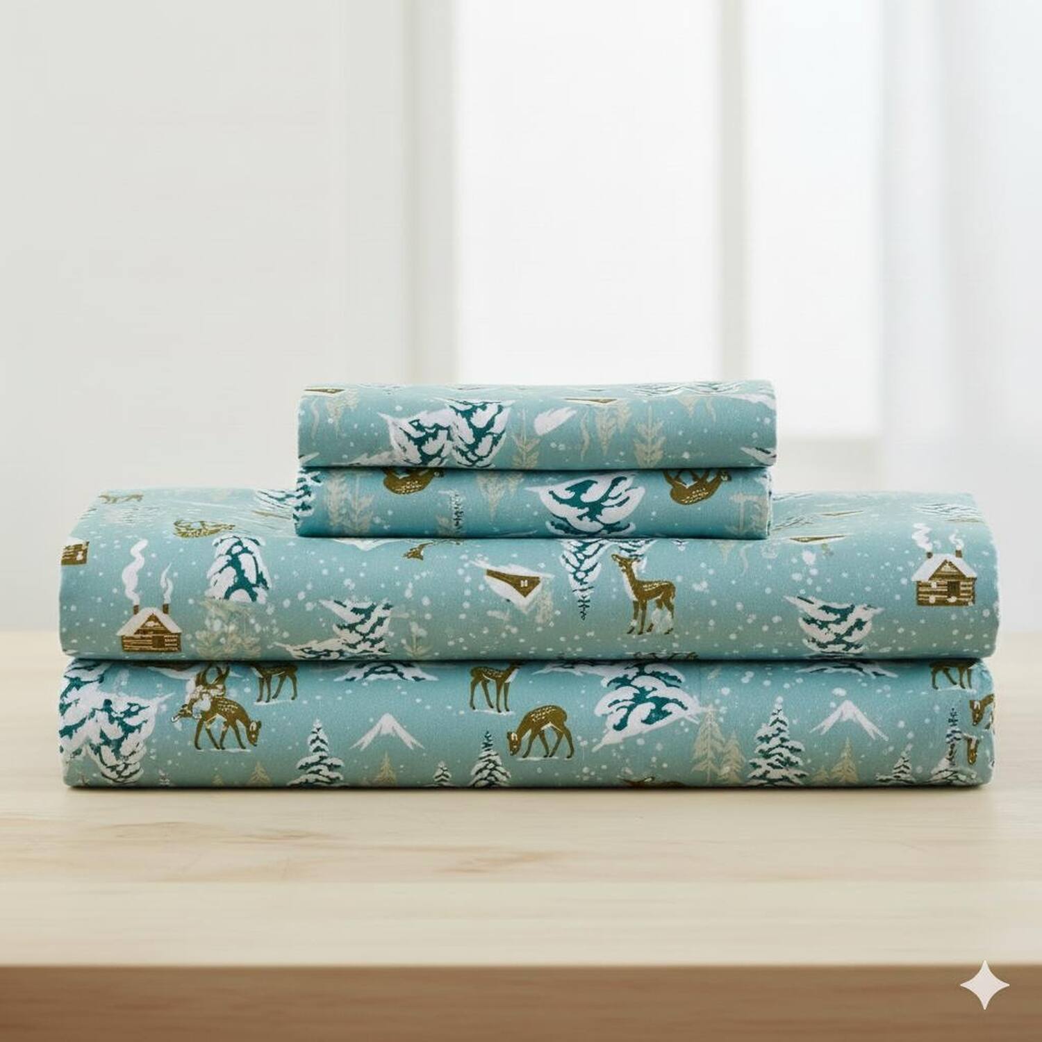 Left. Shavel Home Products - Shavel 100% Polyester Luxury Micro Flannel Printed Deep-Pocket Winter Wonderland Sheet Set Twin Green - Green.