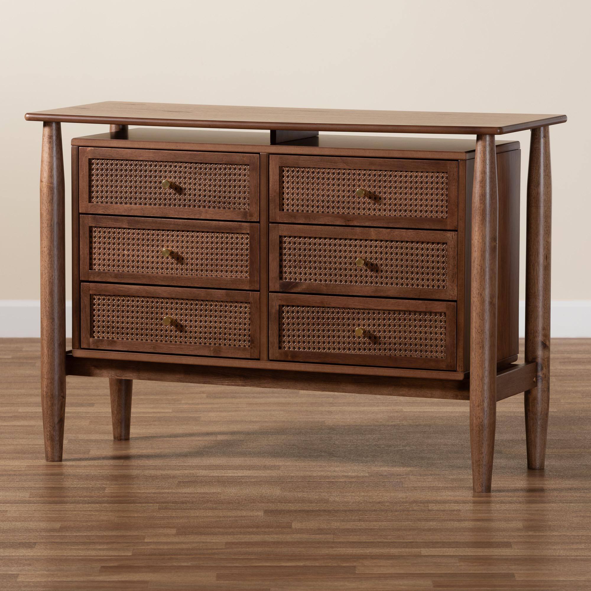 Baxton Studio Alyssa Japandi Wood 6 Drawer Dresser Walnut Brown