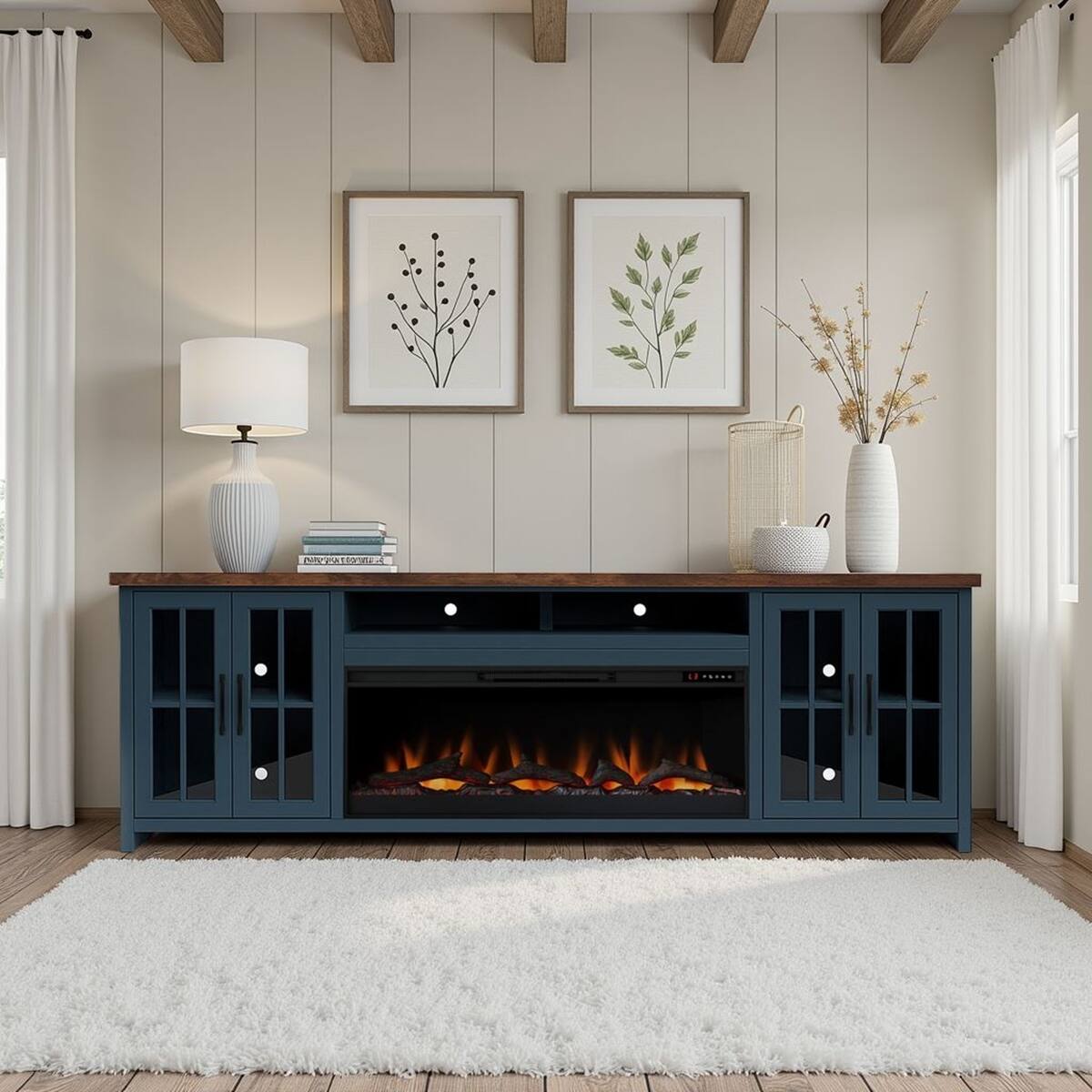 Loheer 97 inch farmhouse fireplace tv stand for TVs up to 100 inches ...