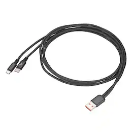 Unique Bargains - Dual Micro USB Splitter, USB-A to Micro USB & Type-C 2-in-1, 3.9ft Nylon Braided 2A for Phone/PowerBank/Tablet - Black