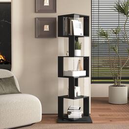 Mirfee - 5-Tier Rotating Bookshelf with Acrylic Plates, Anti-topple Base, for Living Room - Black