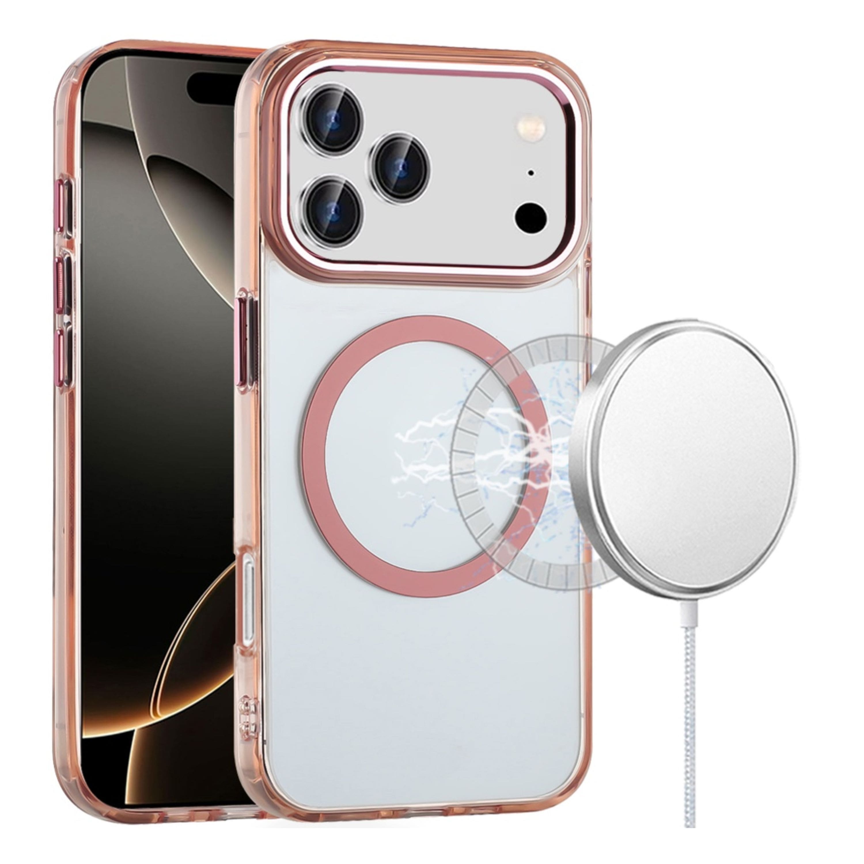 Kitcheniva - Trans-Clear Metal Buttons Phone Case With Tempered Glass For iPhone 17 Pro - Rose Gold price history on PriceWatchPro