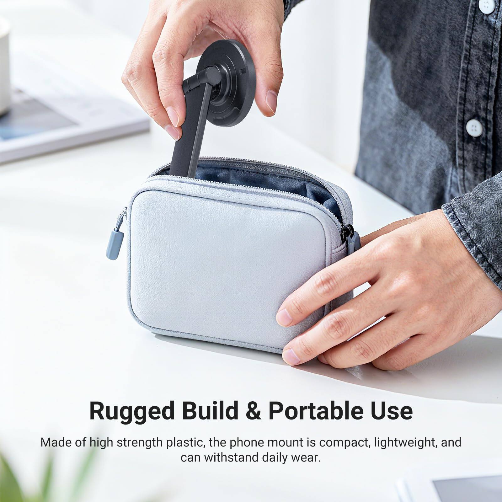Rugged Build & Portable Use

Made of high strength plastic, the phone mount is compact, lightweight, and can withstand daily wear.