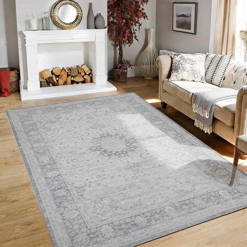 Angle. RYHNUYNE - 5x7 Area Rugs Living Room Rug Washable Vintage Boho Rug No Slip Stain Resistant Soft Carpet Indoor Floor Floral Carpets - Painting.