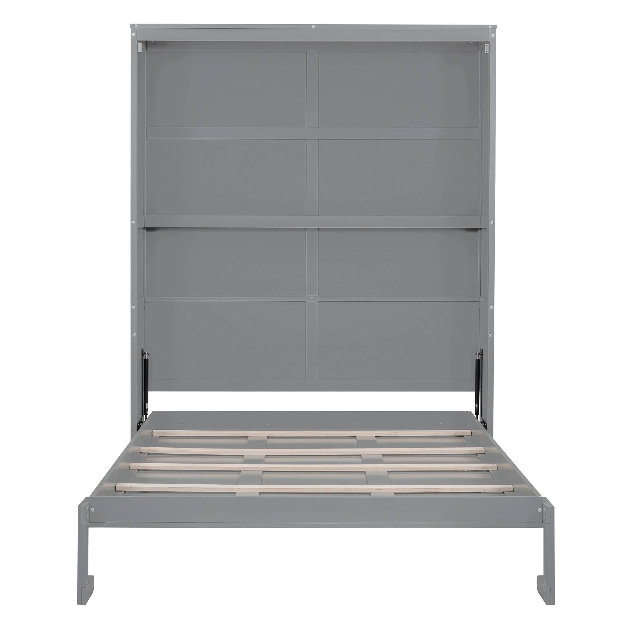 Alt View 4. Tiramisubest - Queen Size Gray Murphy Bed with Shelves, Solid Wood+MDF, Space-Saving - Gray.