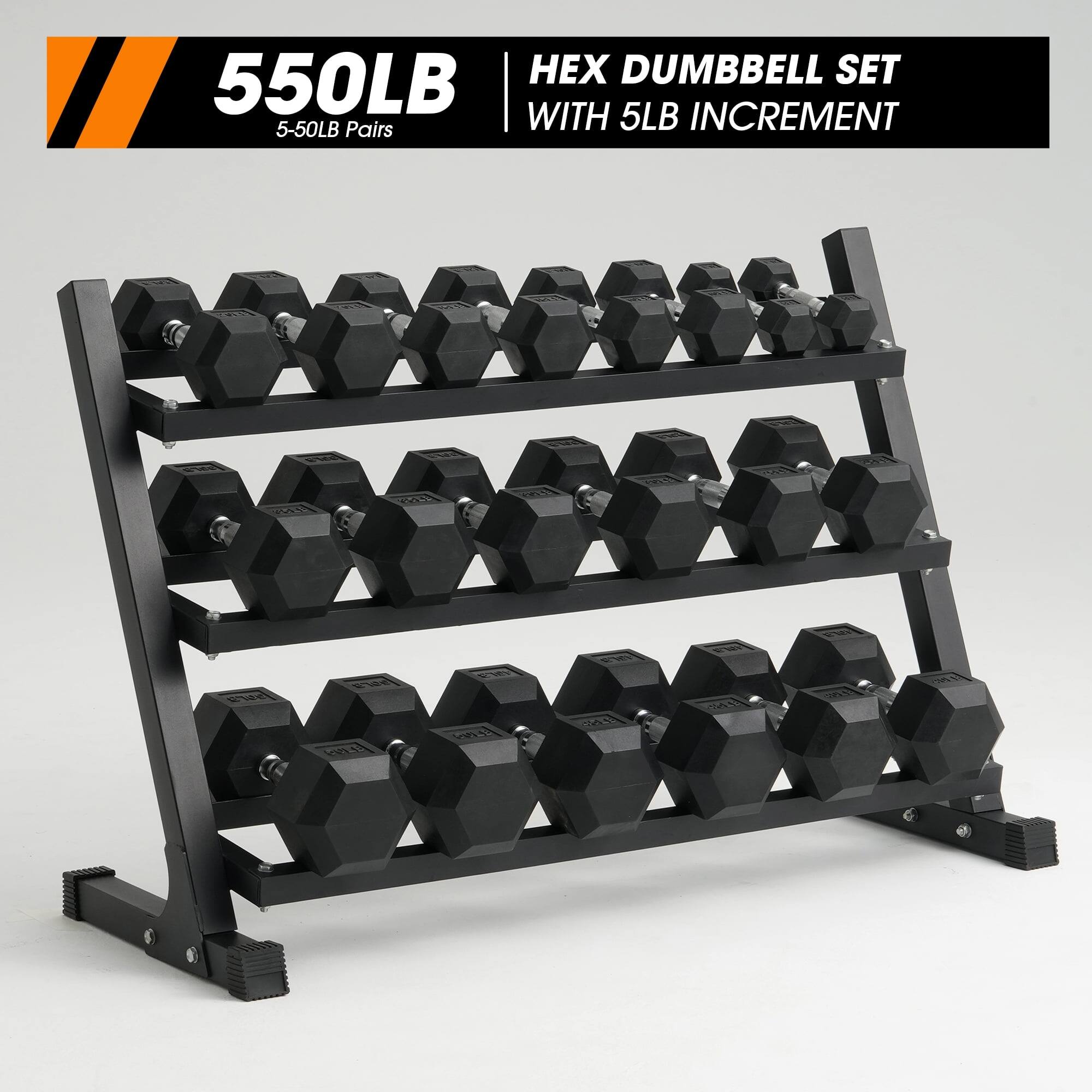 550LB  
5-50LB Pairs  

HEX DUMBBELL SET  
WITH 5LB INCREMENT