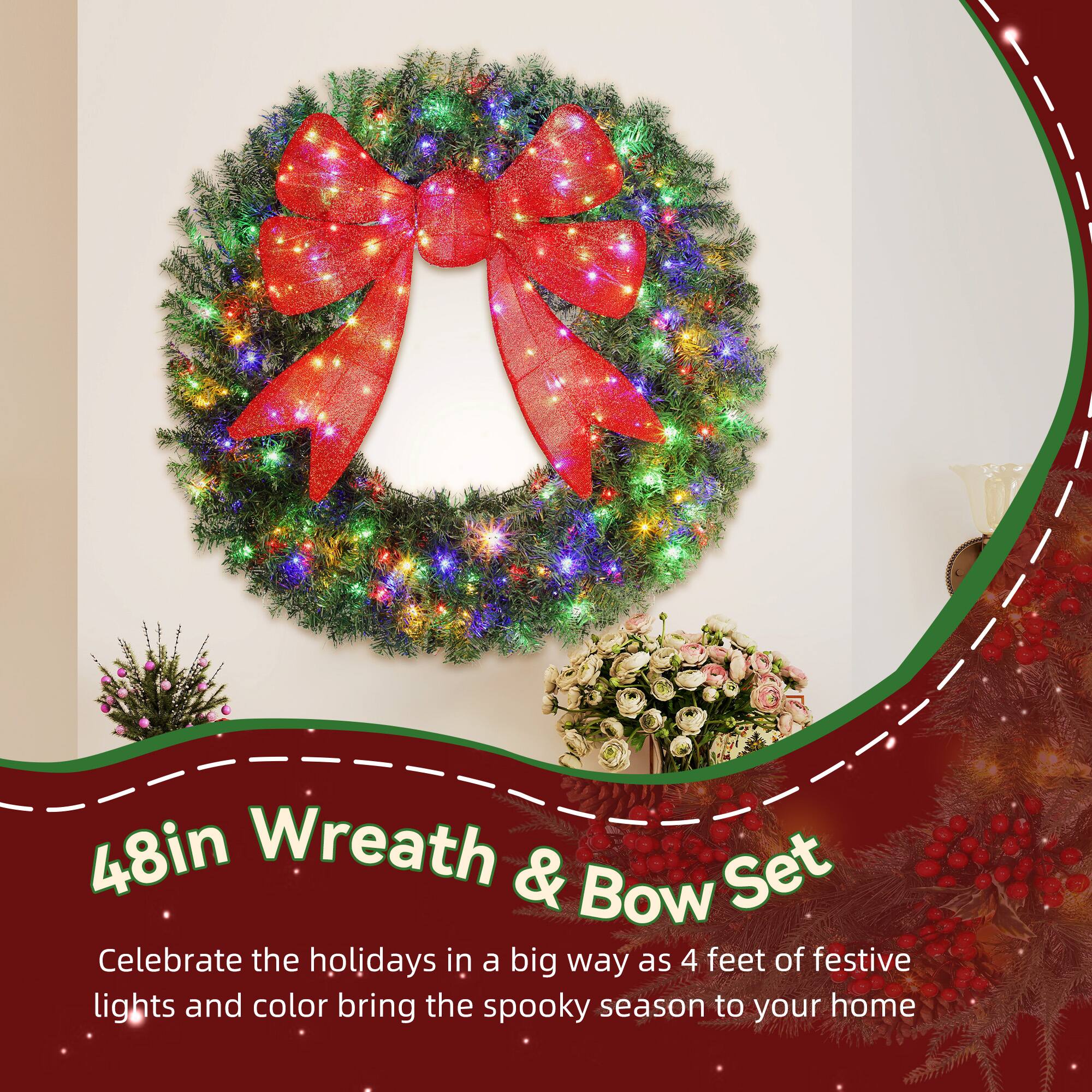 48in Wreath & Bow Set

Celebrate the holidays in a big way as 4 feet of festive lights and color bring the spooky season to your home