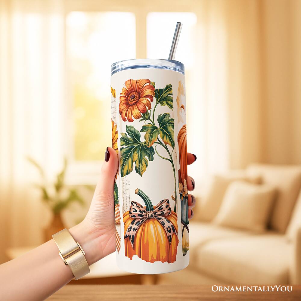Left. OrnamentallyYou - Pumpkin Season 20oz Tumbler With Lid and Stainless Steel Straw - Multicolored.