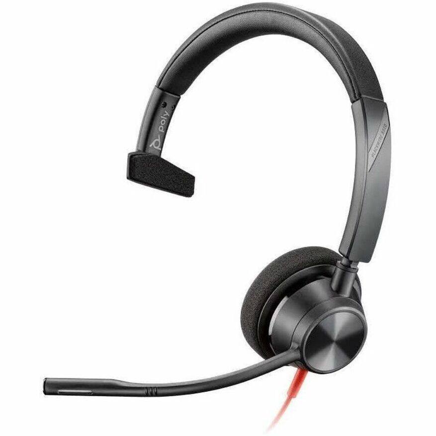 Alt View 1. HP - Poly Blackwire 3310 Microsoft Teams Certified Headset +USB-C/A Adapter TAA - Mono - USB Type C, Mini-phone (3.5mm) - Wir - Black.