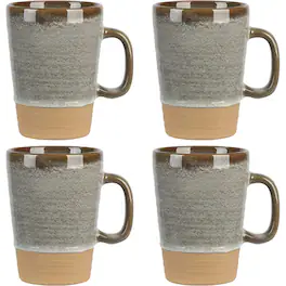 Gibson - Elite Dreamweaver 4 Piece 17 Ounce Round Earthenware Mug Set - Earthy Brown