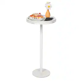 Oumilen - Marble Round Side Table with Raised Edge - White