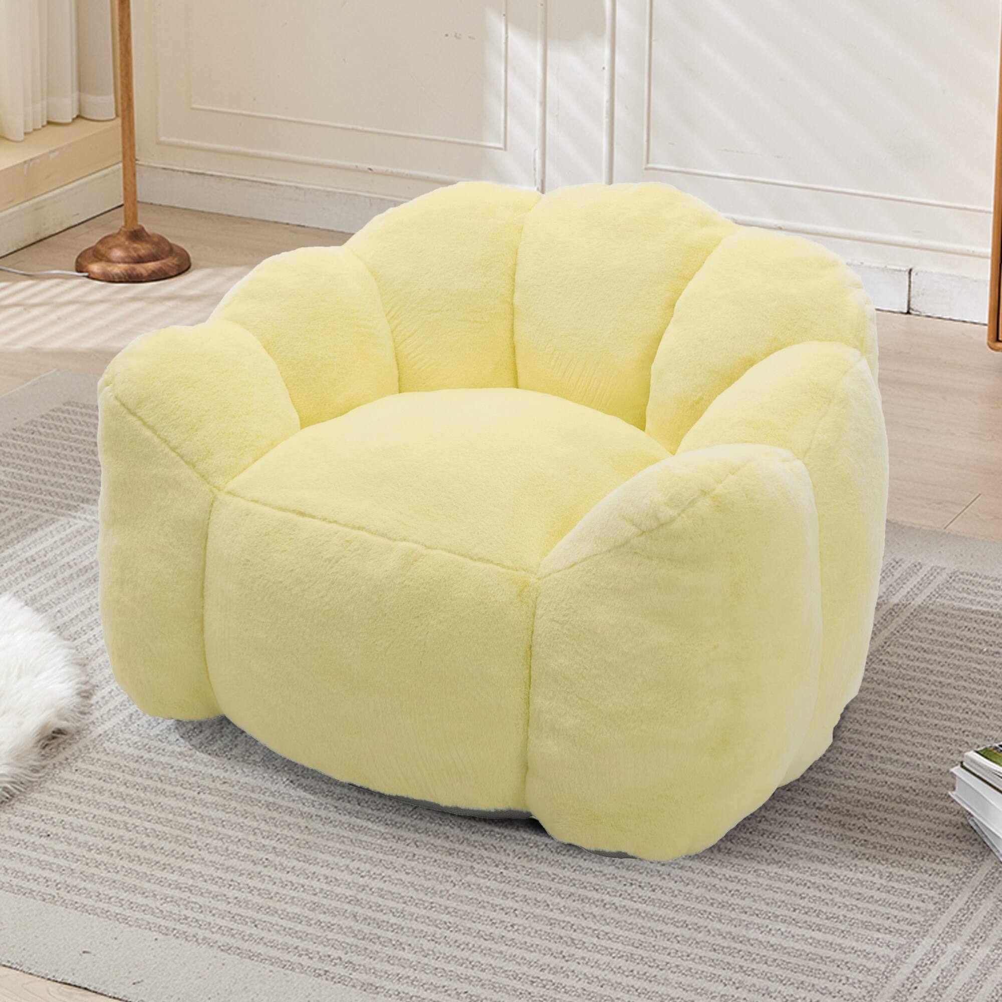 Back. GOODSILO - Lotus Style Compression Sofa Bean Bag Chair with Pull Ring for Easy Mobility and No Assembly Required - Yellow.