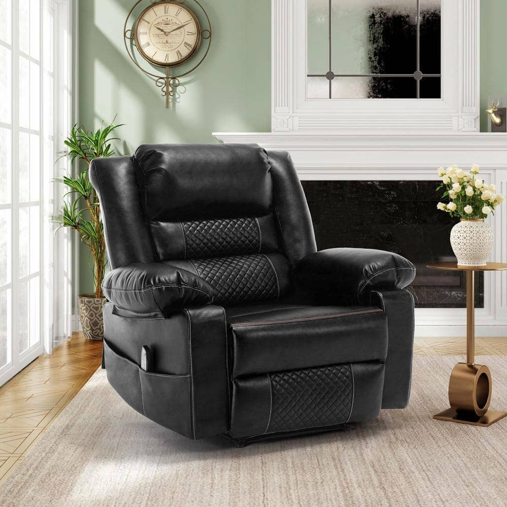 Front. Kadyn - Breathable Leather Massage Recliner Chair, 8-Point Vibration & Heat, 160° Recline, 330lb Capacity, Black - Black.