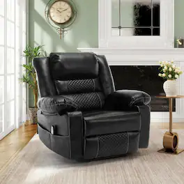 Kadyn - Breathable Leather Massage Recliner Chair, 8-Point Vibration & Heat, 160° Recline, 330lb Capacity - Black
