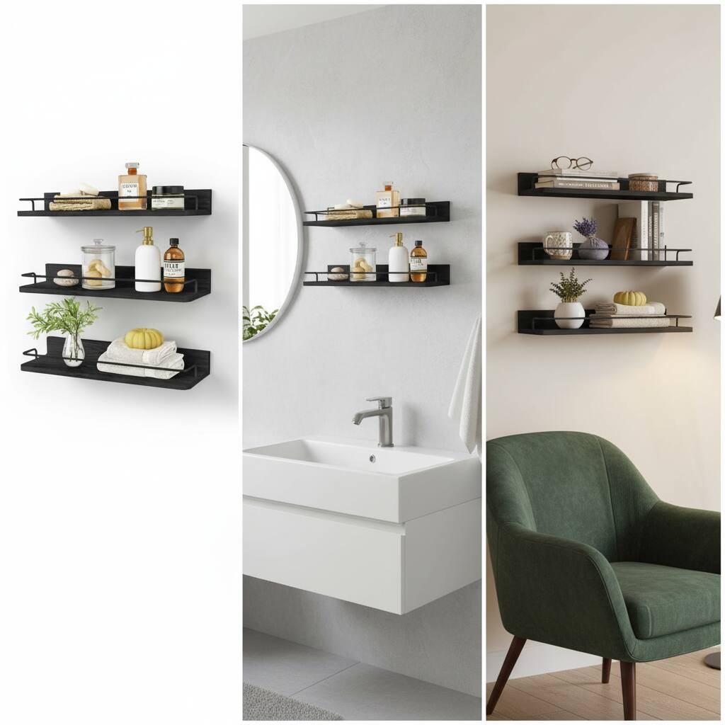 Alt View 2. Dazzed Corner - 17 Inch Towel Rack for Bedroom,Floating Shelves for Bathroom - Black.