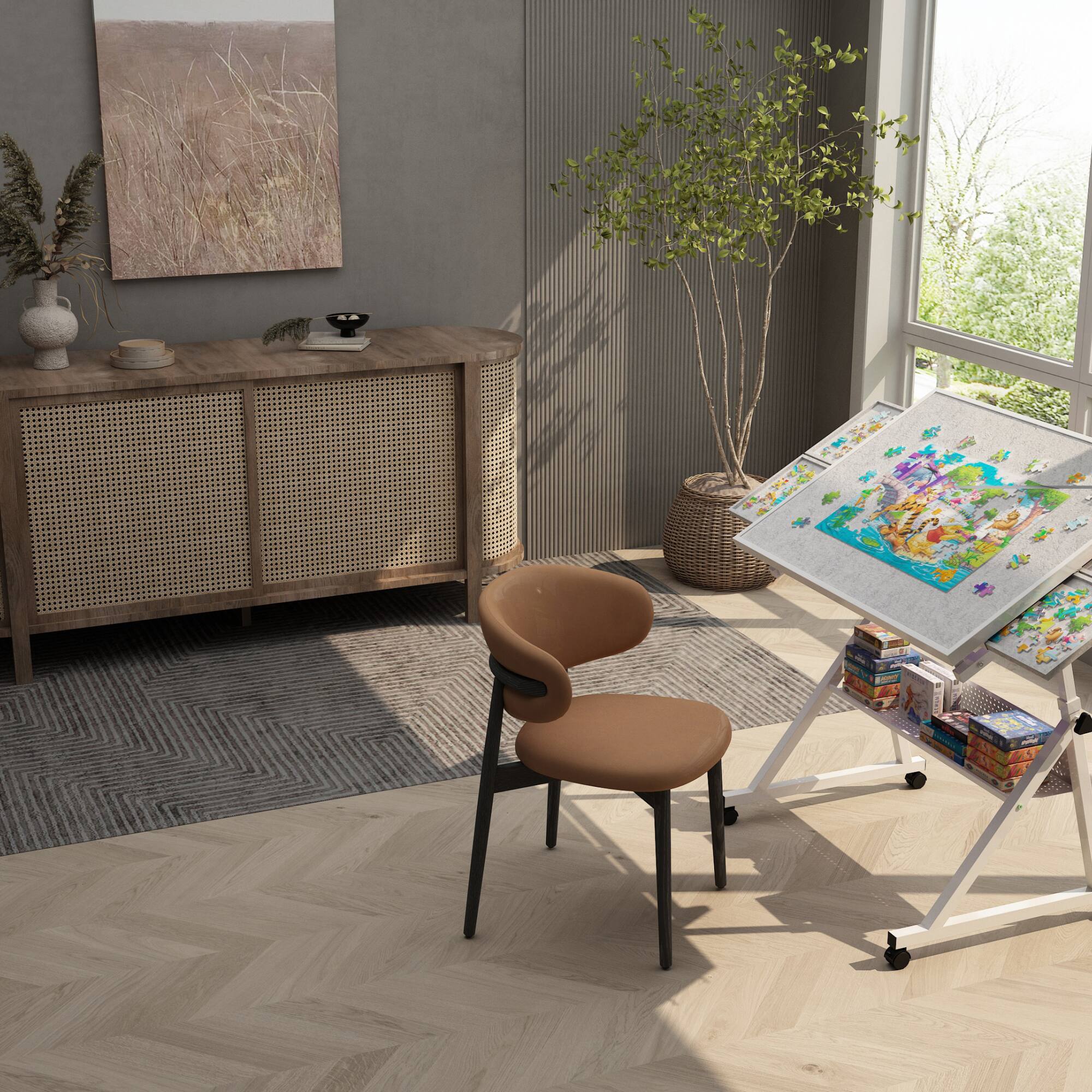 Alt View 10. GOODSILO - Adjustable Height Puzzle Table with Storage Trays and Rolling Wheels for Large 1500-Piece Jigsaw Projects - White+gray.