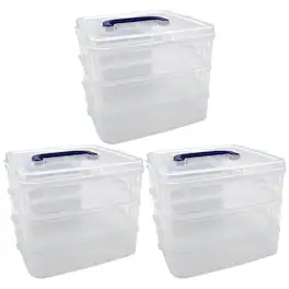 Teacher Created Resources - 3-Tier Clear Stackable Storage Container, Pack of 3