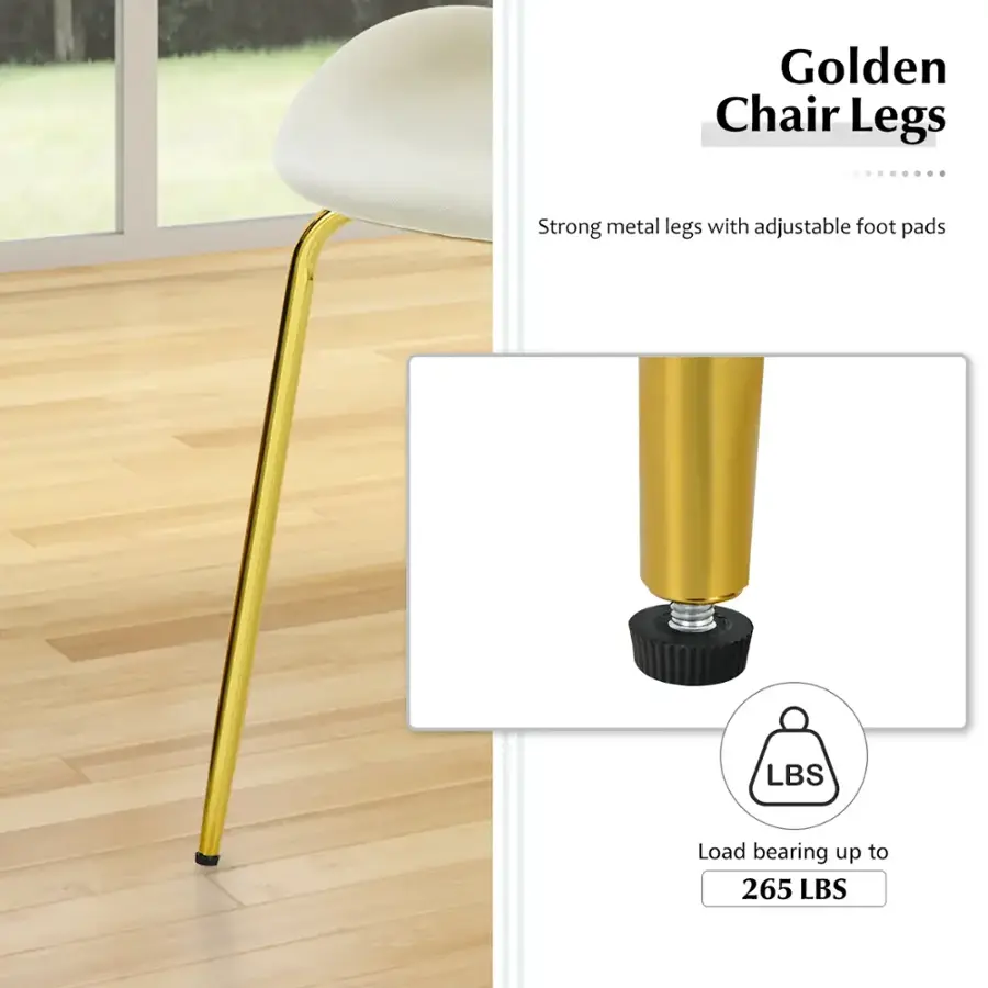 Golden Chair Legs: Strong metal legs with adjustable foot pads, load bearing up to 265 LBS.
