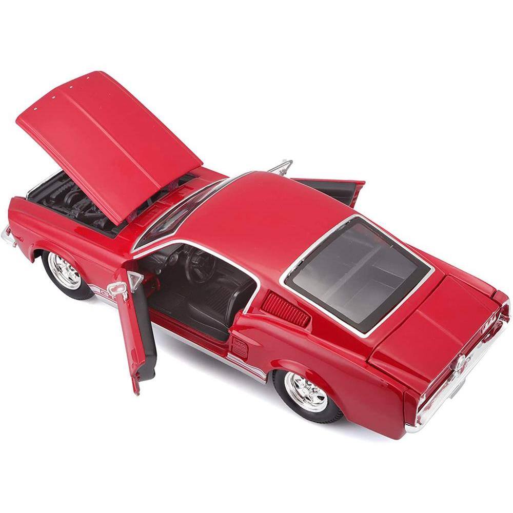 Left. Maisto - 1967 Ford Mustang GT Red with White Stripes 1/24 Diecast Model Car by Maisto - Red with White.