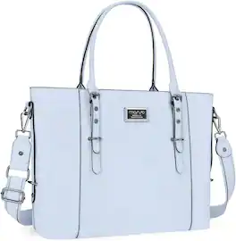 mosiso - Waterproof PU Leather Laptop Bag for Women 17.3 Inch, Vintage Briefcase Shoulder Tote Computer Bag for Work & Office - Sky Blue