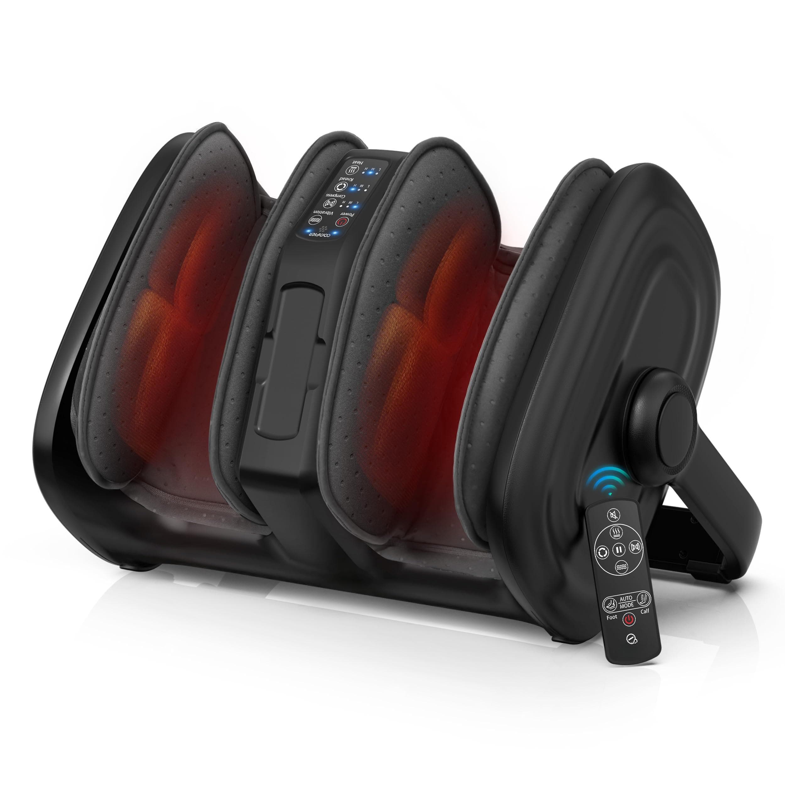 Live At Space - Heated Shiatsu Foot & Calf Massager with Kneading Squeeze Vibration Remote Fits Size 14 - 642146678691
