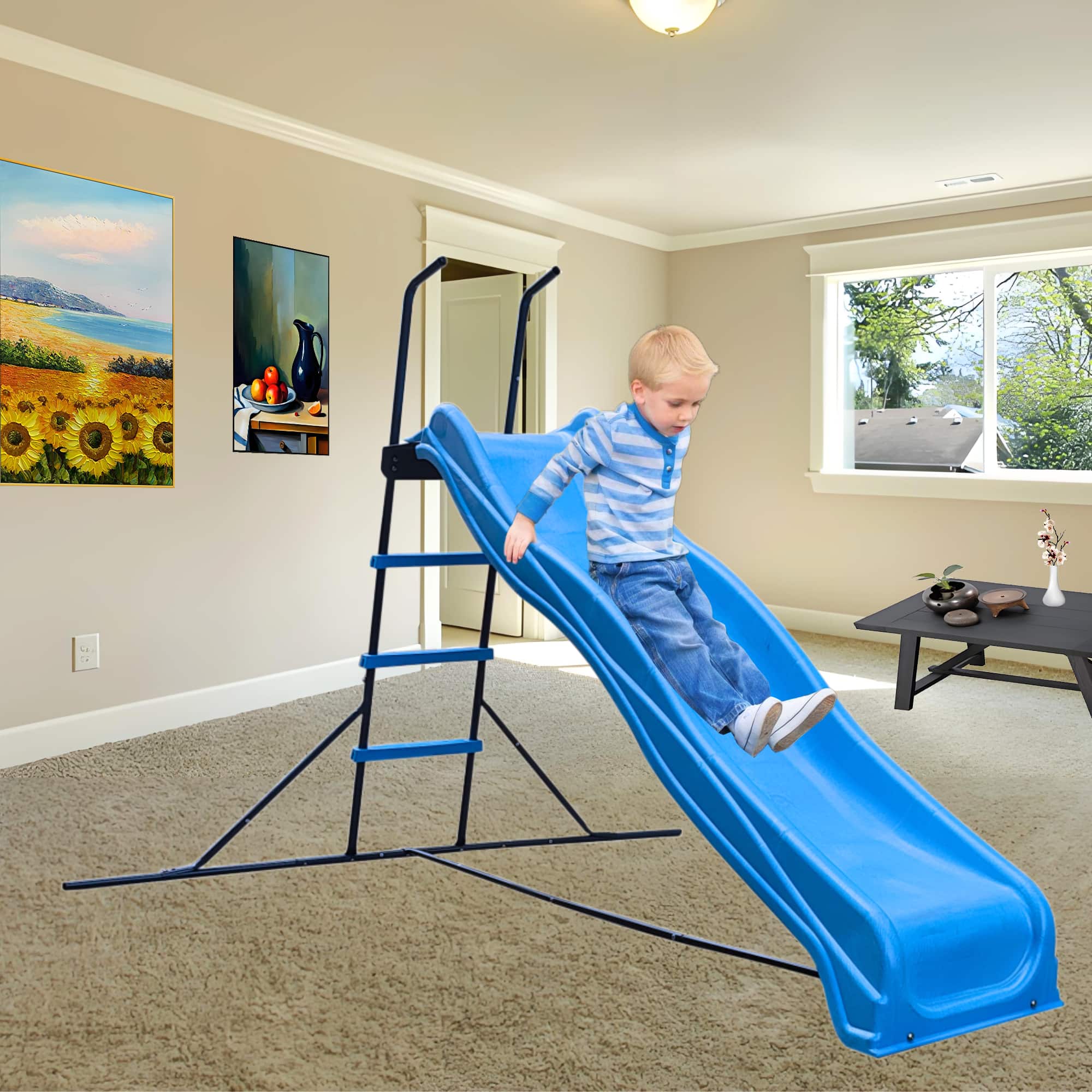 Siljoy - 7-Ft Kids Plastic Slide, Indoor Outdoor Slide, Easy Assembly, Durable, Safe Playground Equipment for Children - Blue price history on PriceWatchPro