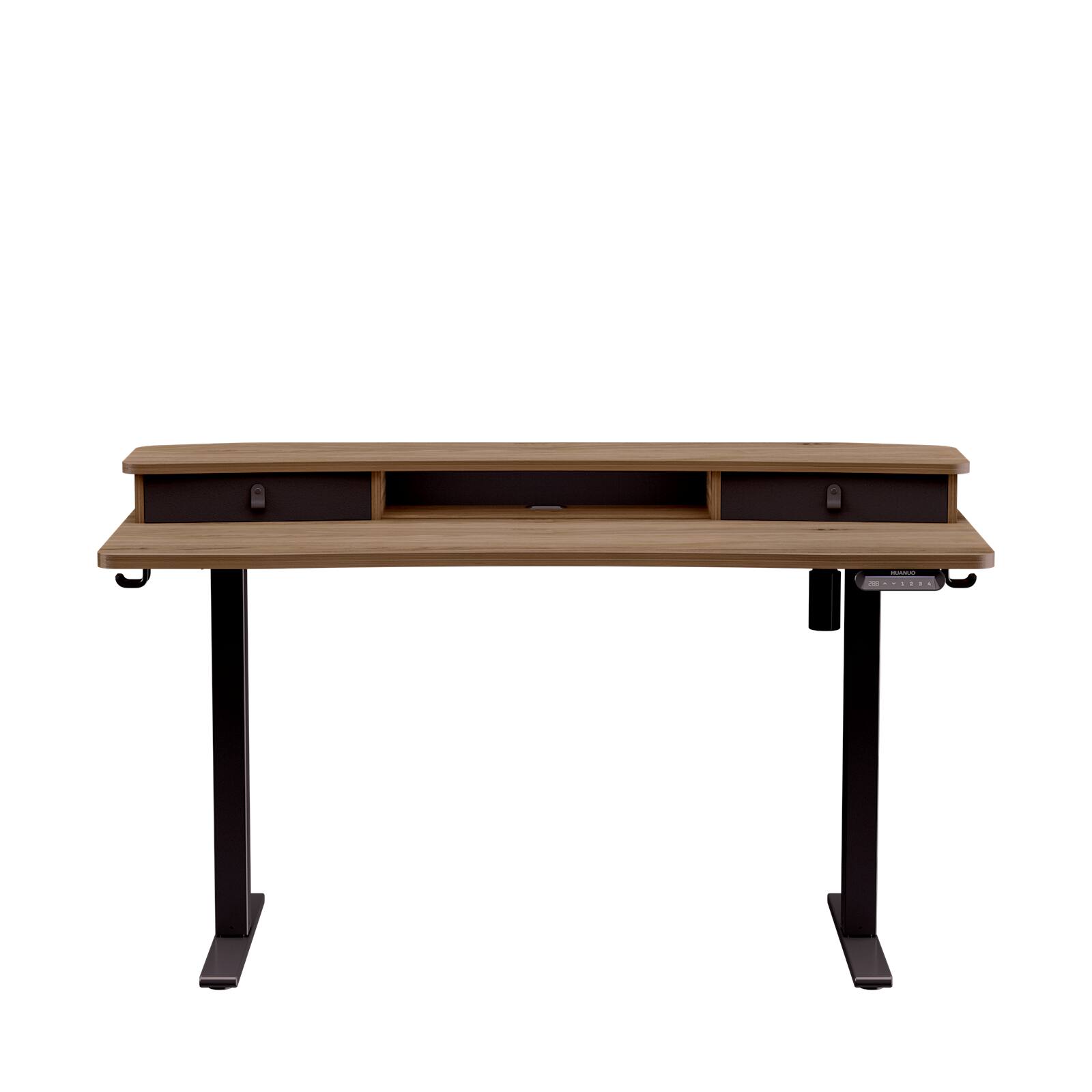 Angle. HUANUO - Adjustable Standing Desk with Riser & Drawers - 55″ x 26″ - Walnut.