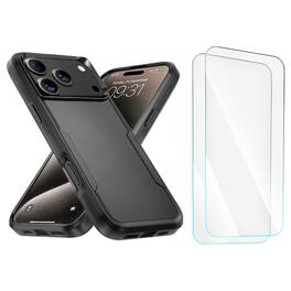 Entronix - iPhone 17 Pro Bundle - Soft-Touch Dual-Layer Case with 2 Clear Screen Protectors - Black
