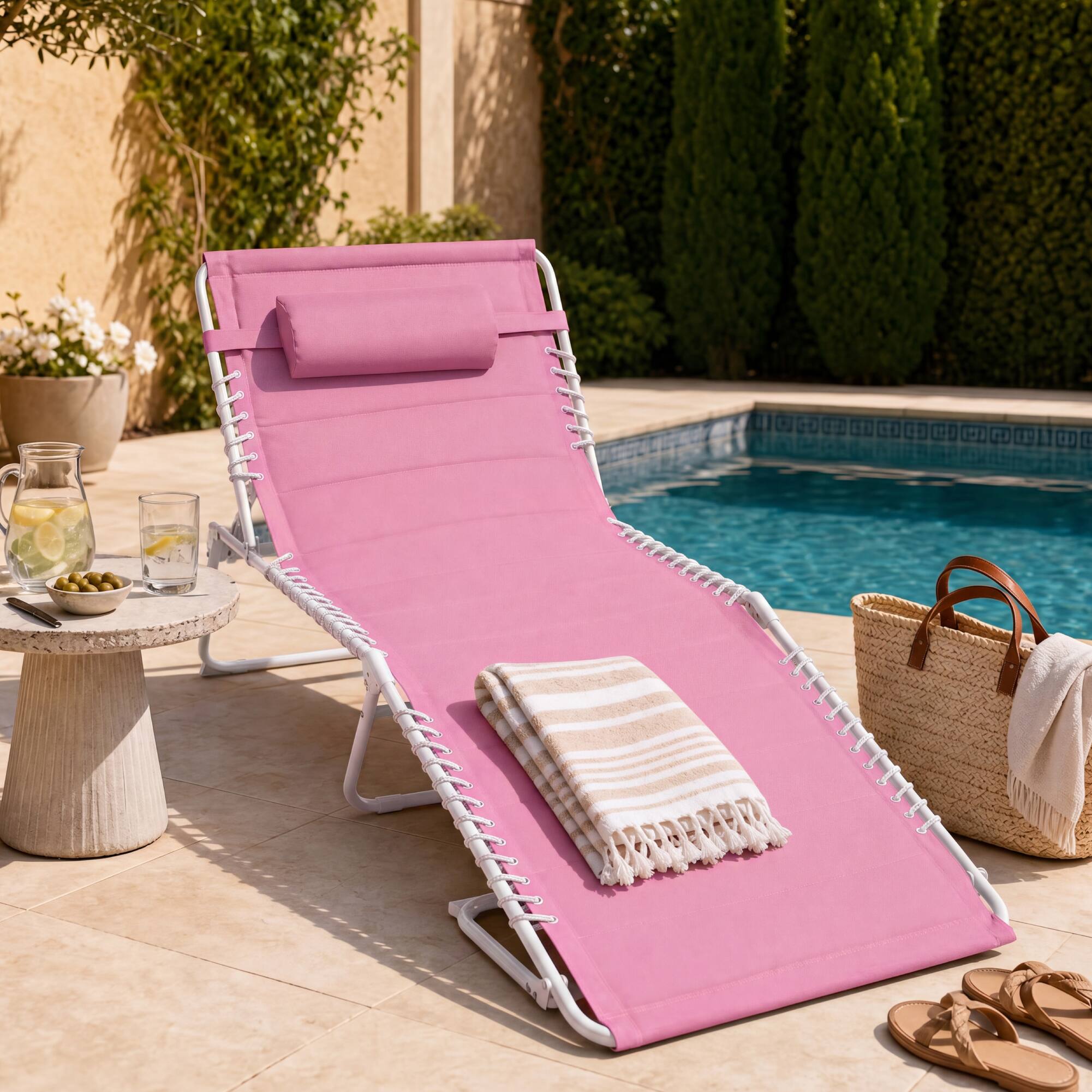 Alt View 2. Best Choice Products - Best Choice Products Extra Wide Padded Patio Chaise Lounge Chair, Portable Recliner w/ 8 Positions - Carnation/White - Carnation/White.