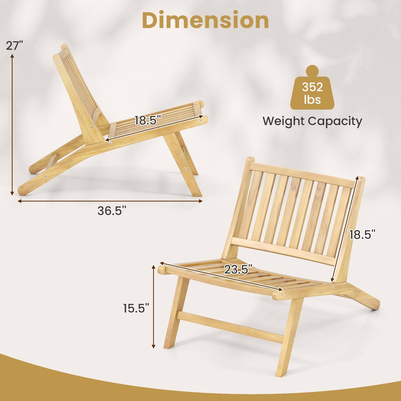 - Dimension: 27" x 36.5" x 18.5" x 15.5"
- Weight Capacity: 352 lbs