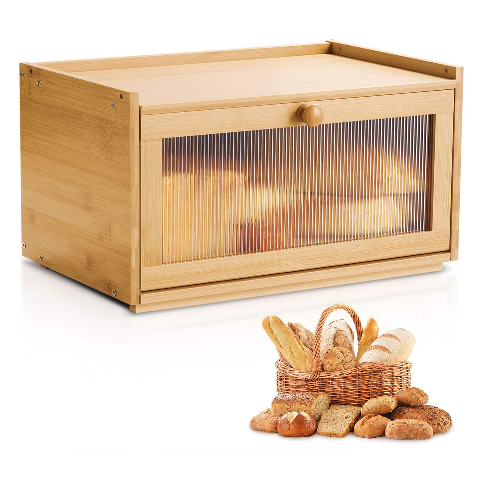 Front. VEVOR - Bread Box for Kitchen Counter, Large Capacity Bamboo Bread Storage Container, Farmhouse Wooden Breadbox Organizer - Wood.