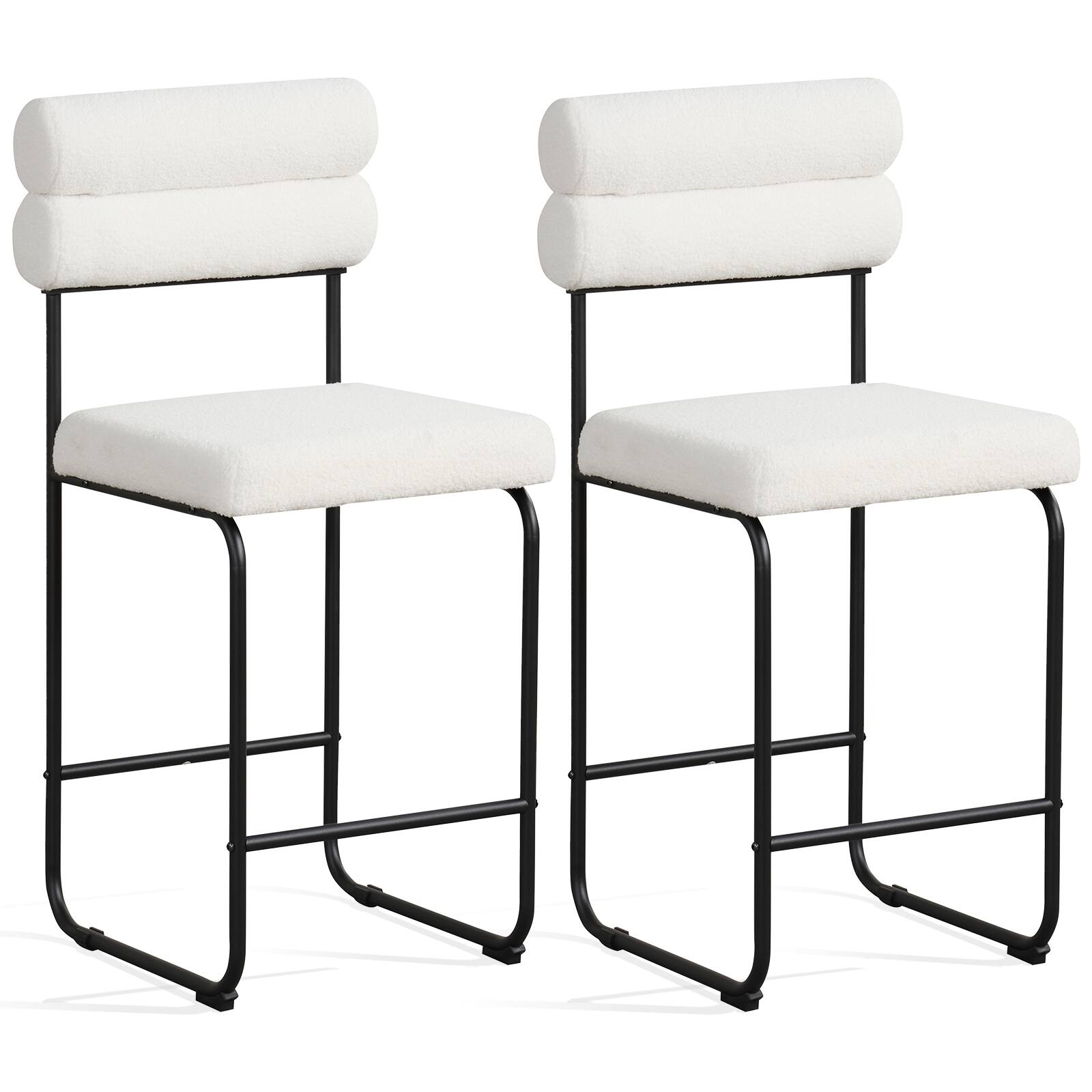 Front. Gymax - Gymax Set of 2 Counter Height Bar Stools 26'' Counter Stools w/ Metal Frame & Footrest White & Black - White, Black.