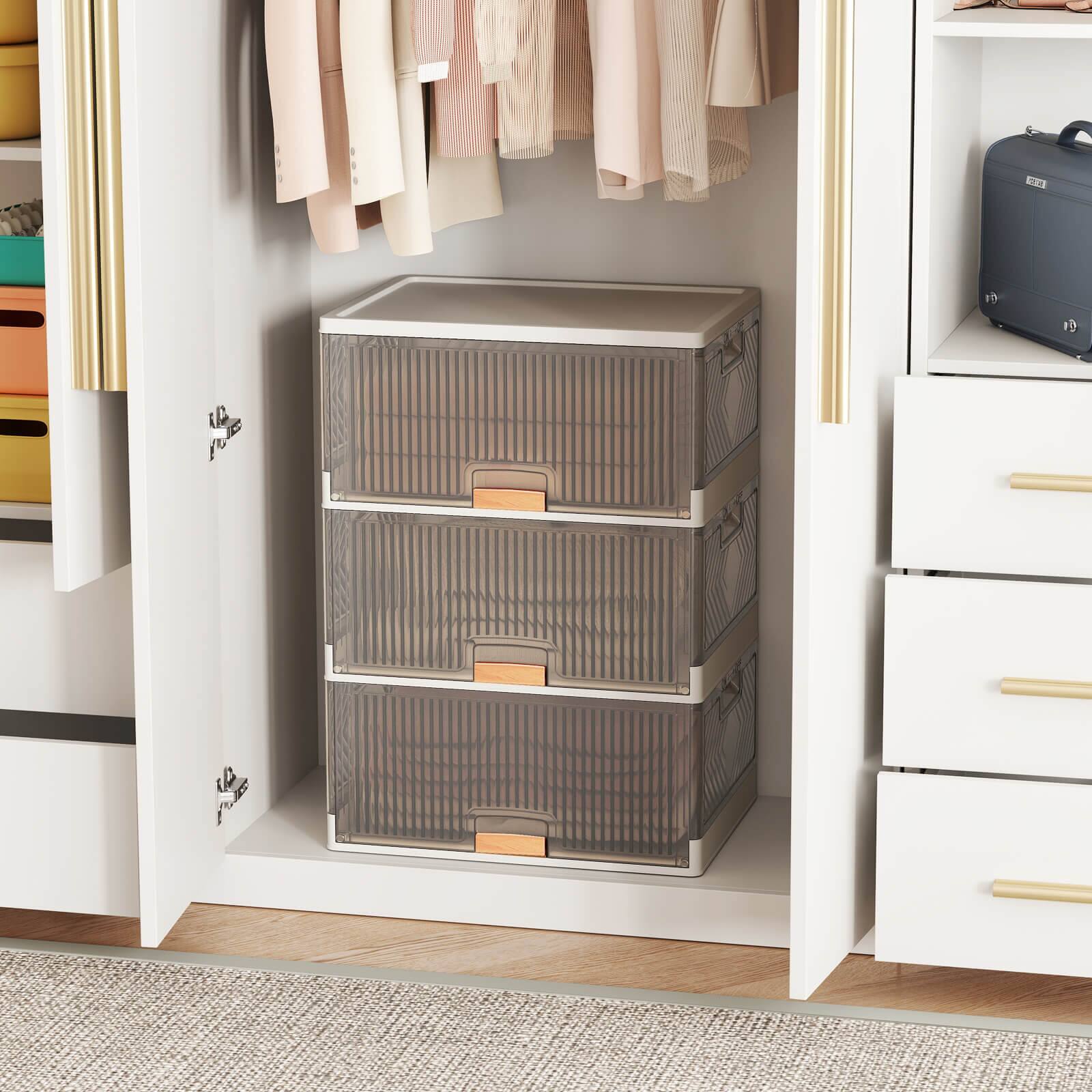 Alt View 3. Costway - Costway 3-Cube Stackable Storage Bins with Detachable Wheels 13.5 Gal Large Organizer - White.