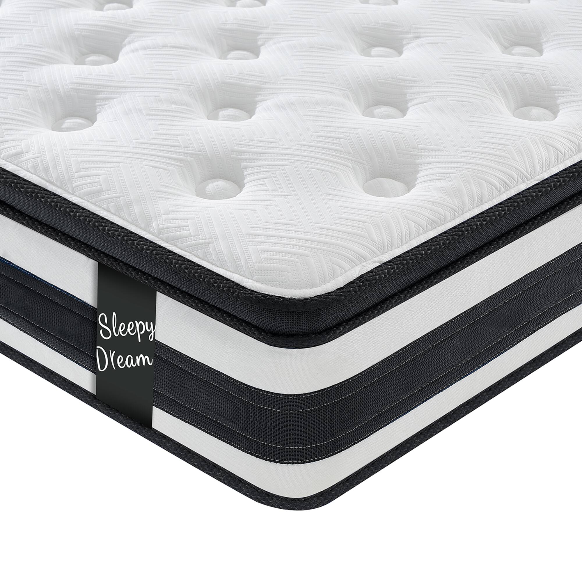 GOODSILO - 12 Inch Hybrid Pocket Spring Mattress with Memory Foam & Breathable Knitted Cover for Comfort - White+Black - Thumbnail 3