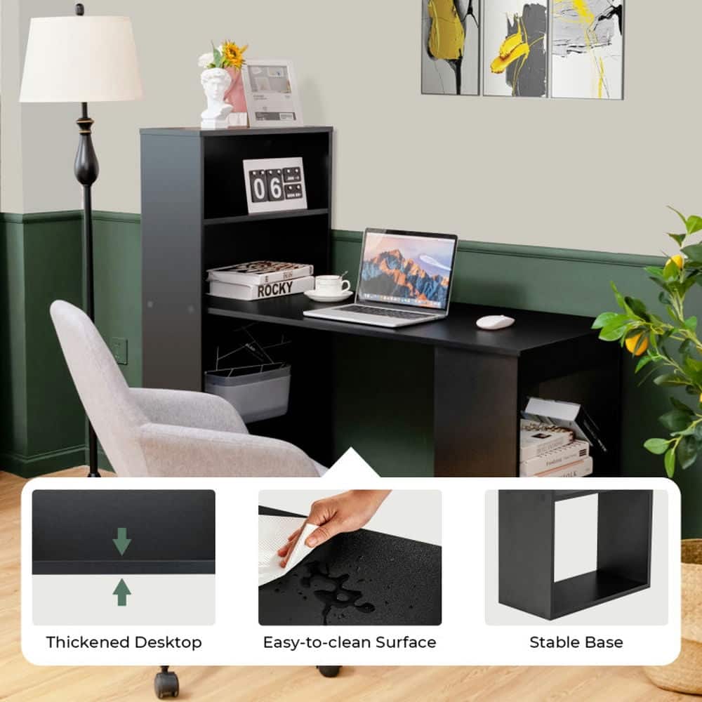 Kadyn - Computer Desk Writing Workstation Office with 6-Tier Storage Shelves- Home Office Desks, Gaming Computer Desks - Black - Thumbnail 2