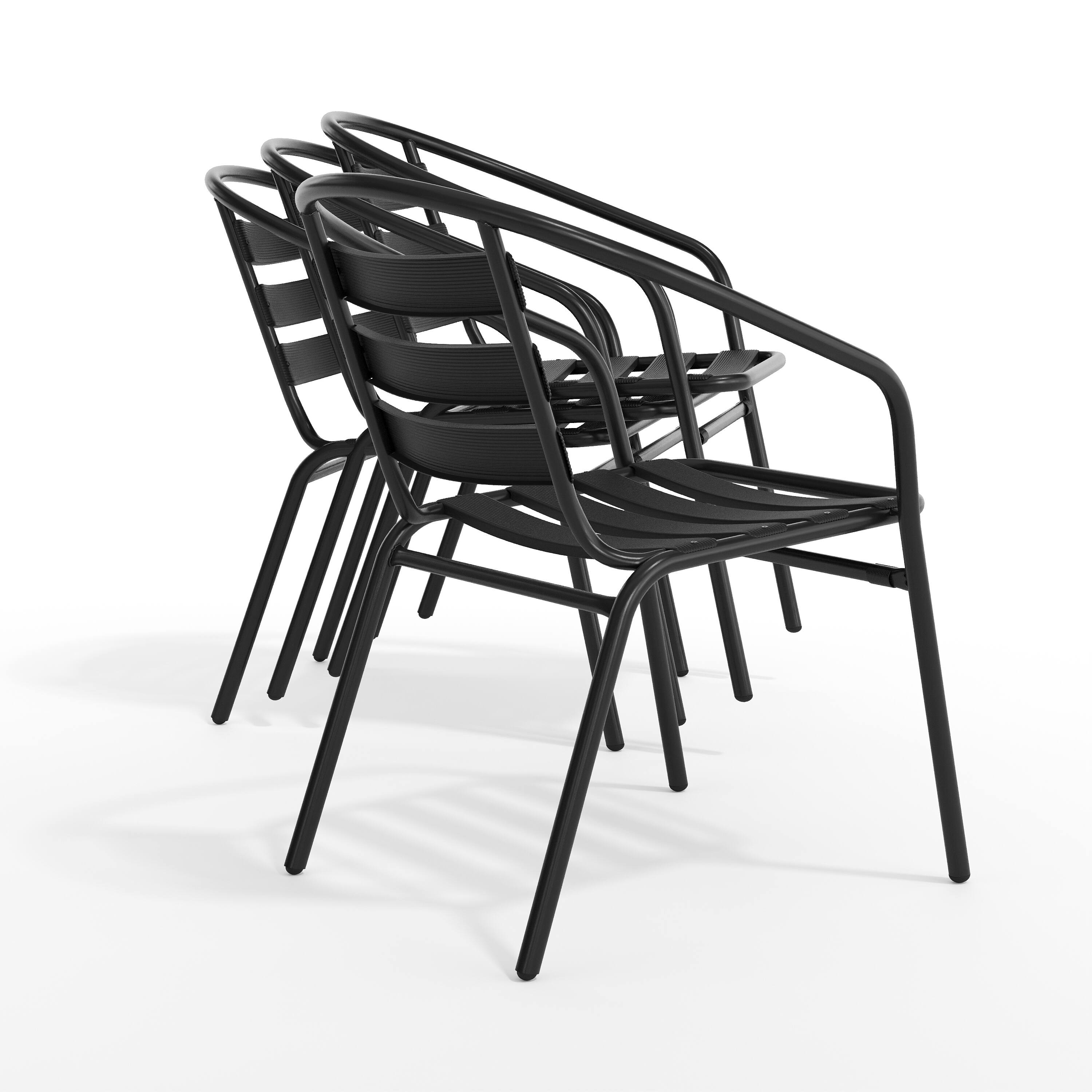 Alt View 9. Emma + Oliver - 4 Pack Metal Restaurant Stack Chair with Aluminum Slats - Black.
