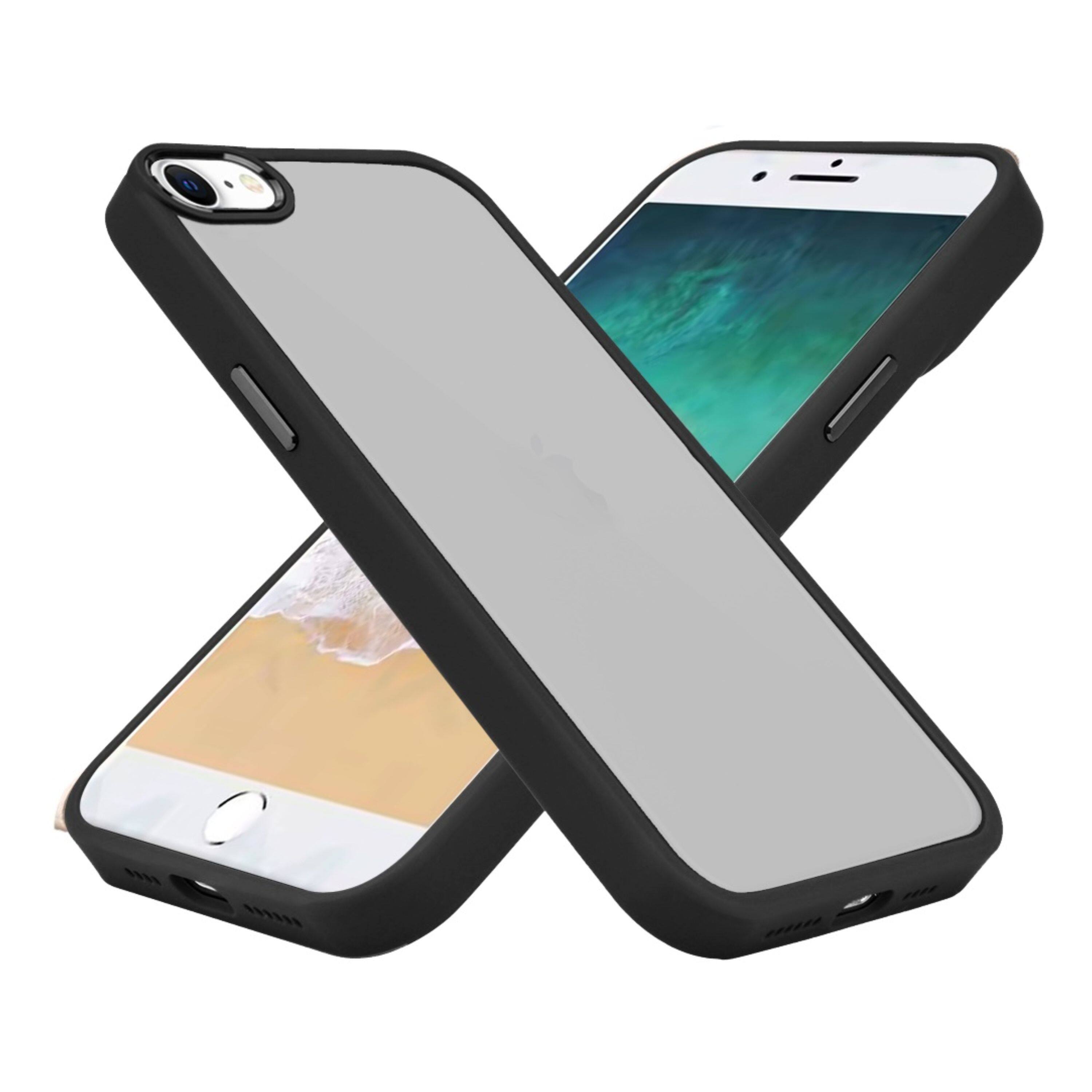 Left. Kitcheniva - Raised Camera Bezel Metallic Buttons Phone Case With Tempered Glass For iPhone 16e/17e Black - Black.