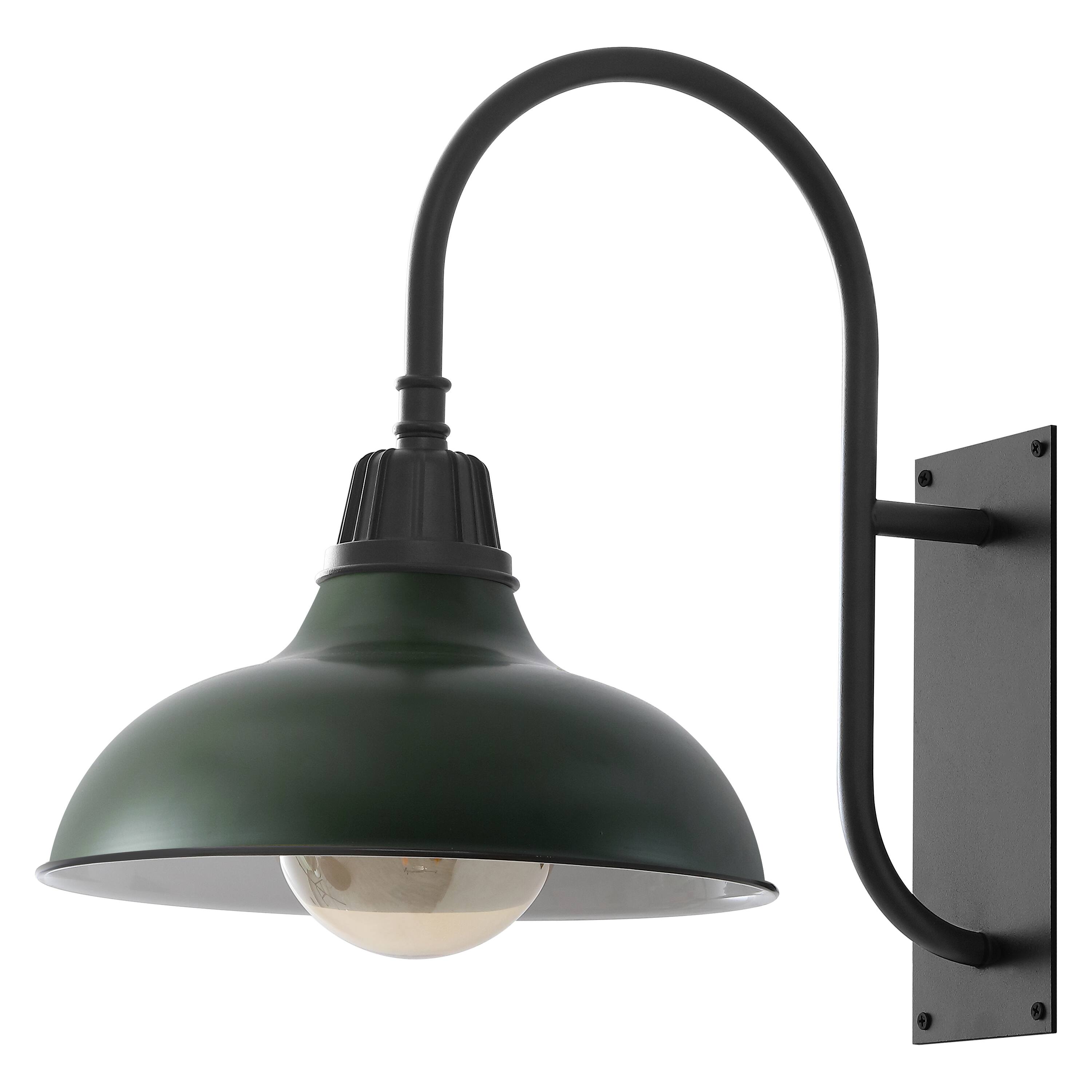 Alt View 8. Jonathan Y - Stanley 12.25" 1-Light Farmhouse Industrial Indoor/Outdoor Metal LED Gooseneck Arm Outdoor Sconce, Kombu Green - Kombu Green.