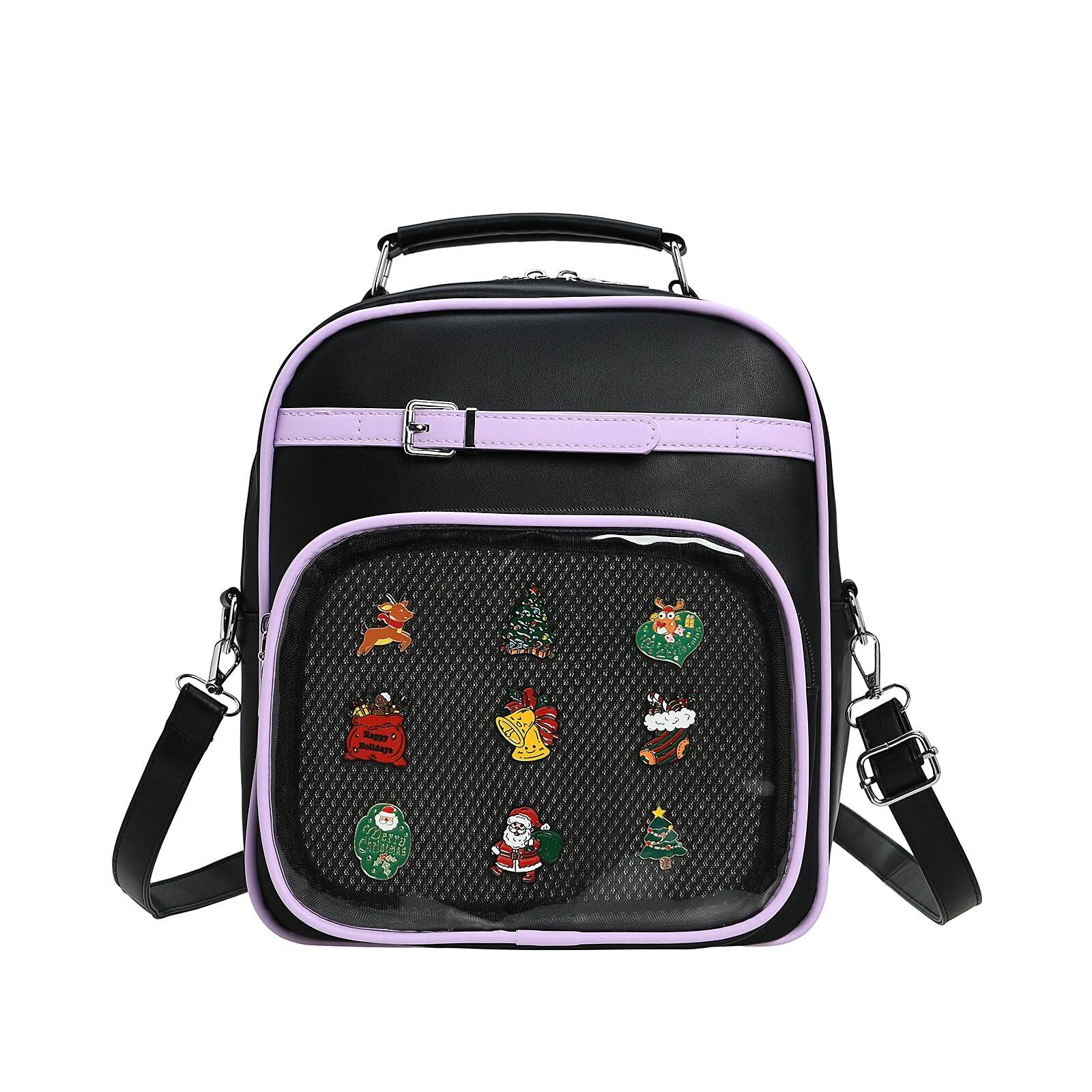 Front. Pacoar Cade - Ita Bag Backpack Crossbody Shoulder Multi-purpose Pin Display With Insert - Black Purple.