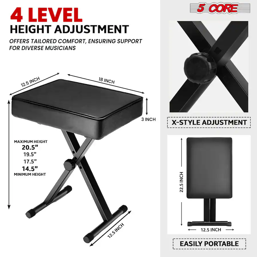 Piano Riser 5 CORE Keyboard Stand Double X Style Adjustable Piano Riser + Keyboard ...